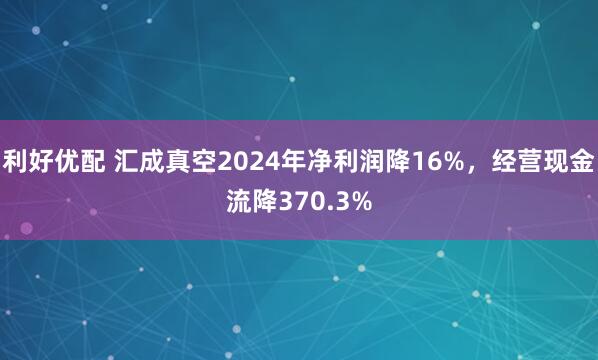利好优配 汇成真空2024年净利润降16%，经营现金流降370.3%